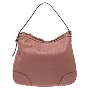 Pre Owned Gucci Pink Leather Microguccissima Bree Hobo