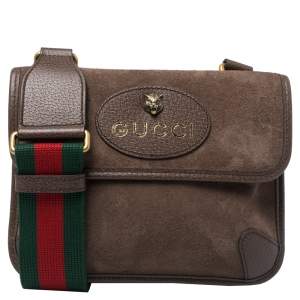 Gucci Brown Suede and Leather Web Neo Crossbody Bag