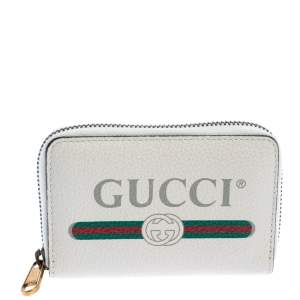Pre Owned Gucci Off White Printed Leather Zip Around Wallet