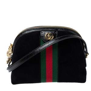 Pre Owned Gucci Black Suede and Patent Leather Ophidia Crossbody Bag