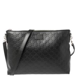 Pre Owned Gucci Black Guccissima Leather Messenger Bag