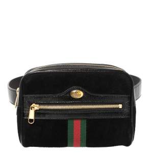 Pre Owned Gucci Black Suede and Patent Leather GG Ophidia Belt Bag