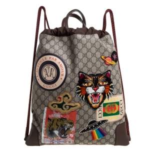 Pre Owned Gucci Beige GG Supreme Canvas Courrier Soft Drawstring Backpack