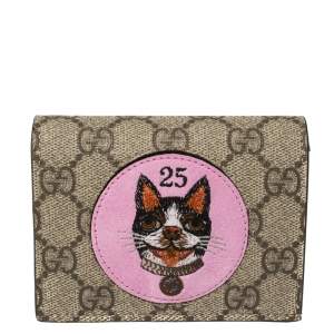 مملوكة مسبقًا Gucci Beige GG Supreme Canvas Mystic Cat Compact Wallet