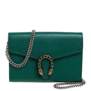 Pre Owned Gucci Green Leather Dionysus Wallet On Chain