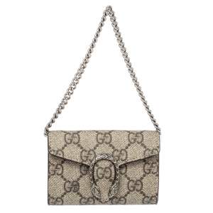 مملوكة مسبقًا Gucci Beige GG Supreme Canvas Dionysus Chain Coin Purse