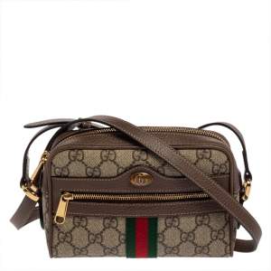 Pre Owned Gucci Beige/Ebony GG Supreme Canvas and Leather Mini Ophidia Crossbody Bag