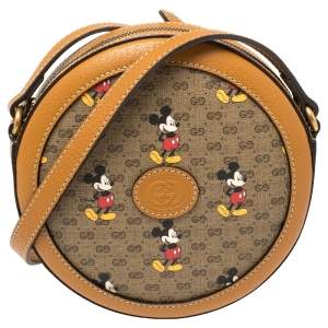 مملوكة مسبقًا Gucci x Disney Brown GG Supreme Canvas and Leather Mini Mickey Mouse Round Crossbody Bag