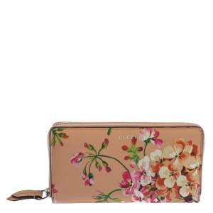 Pre Owned Gucci Multicolor Shanghai Blooms Print Leather Zip Around Wallet