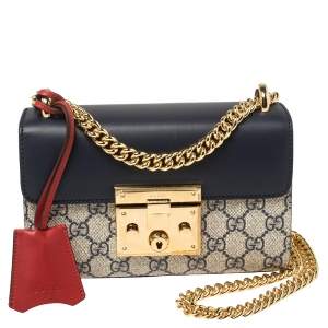 مملوكة مسبقًا حقيبة كتف غوتشي كانفاس سوبريم جي جي أحمر/أزرق كحلي وجلد صغيرة بقفل