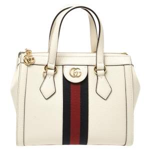 Pre Owned Gucci Off White Leather Small Ophidia Satchel