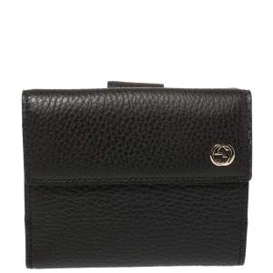 Gucci Black Leather French Flap Wallet