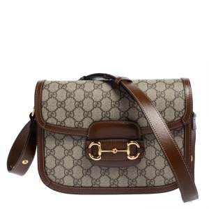 مملوكة مسبقًا Gucci Beige/Brown GG Supreme Canvas and Leather 1955 Horsebit Shoulder Bag
