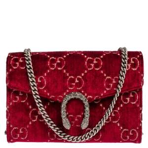 Pre Owned Gucci Red GG Velvet Mini Dionysus Wallet On Chain