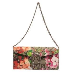 Pre Owned Gucci Beige GG Supreme Blooms Print Canvas Dionysus Wallet on Chain