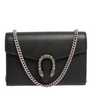 Pre Owned Gucci Black Leather Dionysus Mini Chain Shoulder Bag