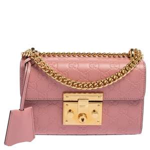 Pre Owned Gucci Pink Guccissima Leather Small Padlock Shoulder Bag