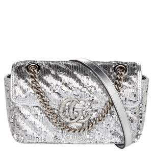 مملوكة مسبقًا حقيبة كتف غوتشي ميني جي جي مارمونت ترتر وجلد فضي خطوط مائلة