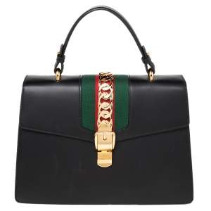 Pre Owned Gucci Black Leather Medium Sylvie Top Handle Bag