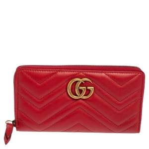 Pre Owned محفظة غوتشي جي جي مارمونت جلد ماتيلاس أحمر بسحاب دائري