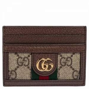 Pre Owned Gucci Beige/Ebony GG Supreme Coated Canvas and Leather Ophidia GG Card Holder