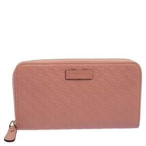 Gucci Pink Microguccissima Leather Zip Around Wallet