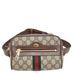 Pre Owned Gucci Beige Coated Canvas And Leather Ophidia Belt Bag