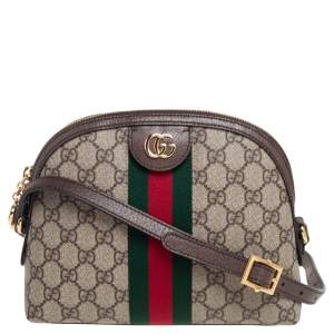 Pre Owned Gucci Beige/Ebony GG Supreme Canvas and Leather Small Ophidia Crossbody Bag