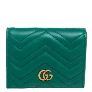 Gucci Green Matelassé Leather GG Marmont Card Case