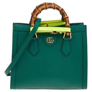 Pre Owned Gucci Green Leather Small Diana Tote