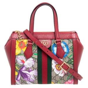 Pre Owned Gucci Multicolor GG Supreme Flora Canvas and Leather Small Ophidia Tote