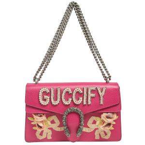 Gucci Pink Leather Guccify Pearl Embellished Dionysus Shoulder Bag