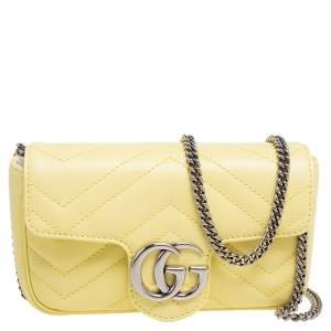 Gucci Yellow Matelassé Leather Mini GG Marmont Shoulder Bag