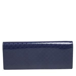 Pre Owned Gucci Blue Micro Guccissima Patent Leather Broadway Clutch