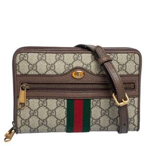 Pre Owned Gucci Beige/Brown GG Supreme Canvas and Leather Ophidia Crossbody Bag