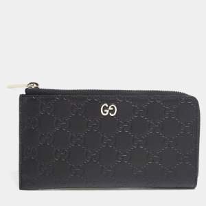مملوكة مسبقًا Gucci Black Guccissima Leather Zip Around Wallet
