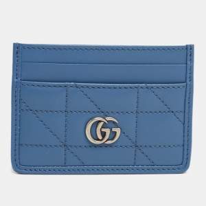 Gucci Blue Quilted Leather GG Marmont Card Holder