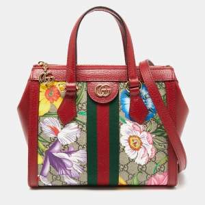 Pre Owned Gucci Multicolor GG Supreme Flora Canvas and Leather Small Ophidia Tote