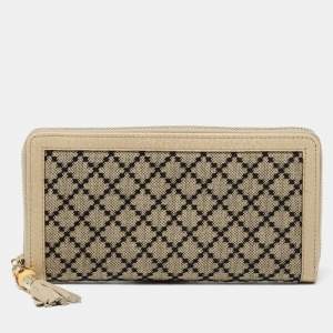Gucci Beige Diamante Canvas and Leather Bamboo Tassel Zip Around Wallet