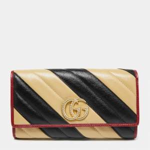 Gucci Tricolor Diagonal Quilt Leather GG Marmont Torchon Wallet