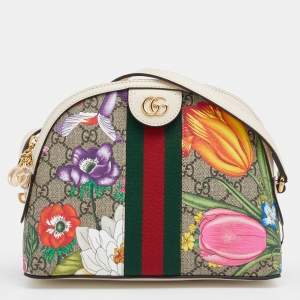 Pre Owned Gucci Multicolor GG Supreme Canvas And Leather Small Ophidia Flora Dome Bag