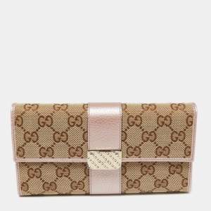 Gucci Beige/Metallic GG Canvas and Leather Flap Continental Wallet