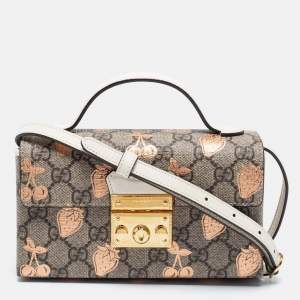 Pre Owned Gucci Brown/Beige GG Supreme Canvas Berry Print Mini Padlock Shoulder Bag