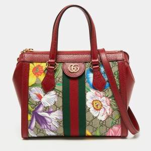 Pre Owned Gucci Multicolor GG Supreme Flora Canvas and Leather Small Ophidia Tote