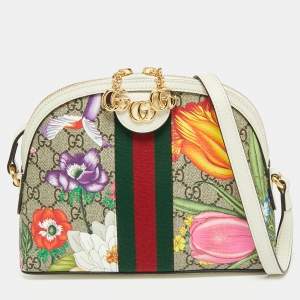 Pre Owned Gucci Multicolor GG Supreme Canvas and Leather Ophidia Flora Dome Bag