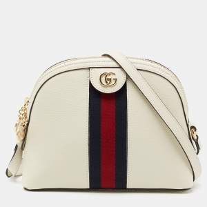 Pre Owned Gucci White Leather Small Ophidia Shoulder Bag