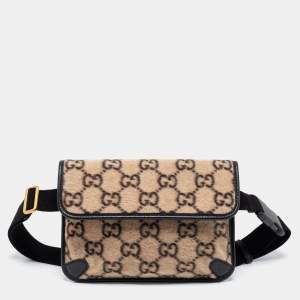 Pre Owned Gucci Beige/Black GG Wool And Leather Belt Bag
