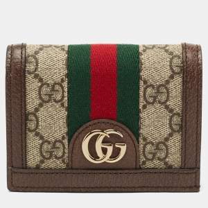 Gucci Brown GG Supreme Canvas and Leather Web Ophidia Card Case Wallet