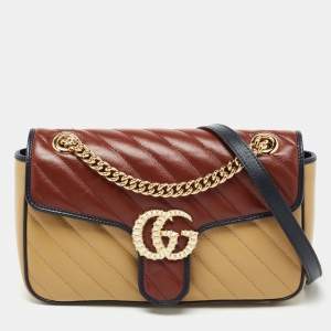 Pre Owned Gucci Multicolor Diagonal Quilt Leather Small Enamel GG Marmont Shoulder Bag