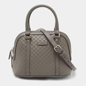 Pre Owned Gucci Grey Microguccissima Leather Mini Dome Bag
